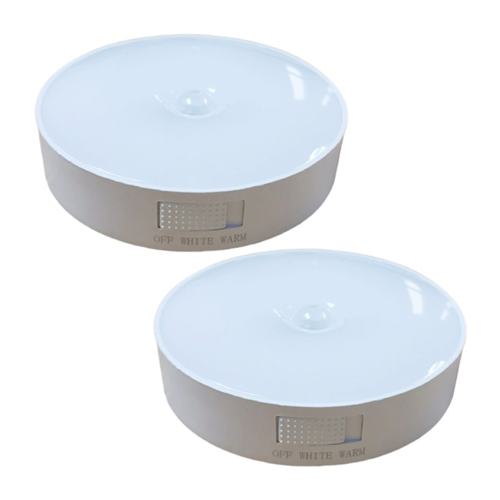 Set 2 lampi interioare cu LED, senzor de miscare reincarcabil, baterie de lunga durata, lumina de noapte cu senzor de miscare, lumina de disc pentru dulap, dulap, bucatarie Enforose