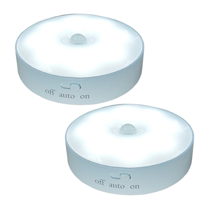 Set 2 lampi, Iluminare interioara cu LED, senzor de miscare reincarcabil, baterie de lunga durata, lumina de noapte cu senzor de miscare, lumina de disc pentru dulap, dulap, bucatarie Enforose