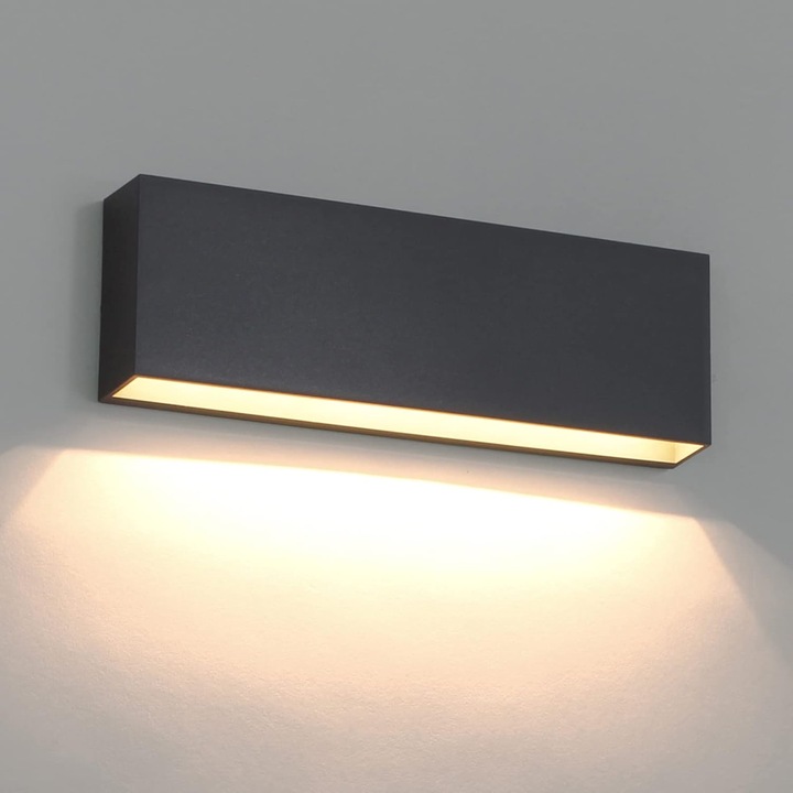 Външна LED стенна лампа 18W, тъмносива, устойчива на атмосферни влияния IP65, топло бяла 3000K, за тераса, двор, пластмаса - 30CM HIASDFLS