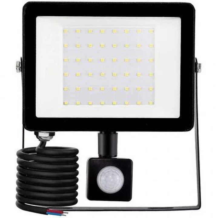 LED kültéri reflektor 50W mozgásérzékelővel, hideg fehér 6500K, IP66