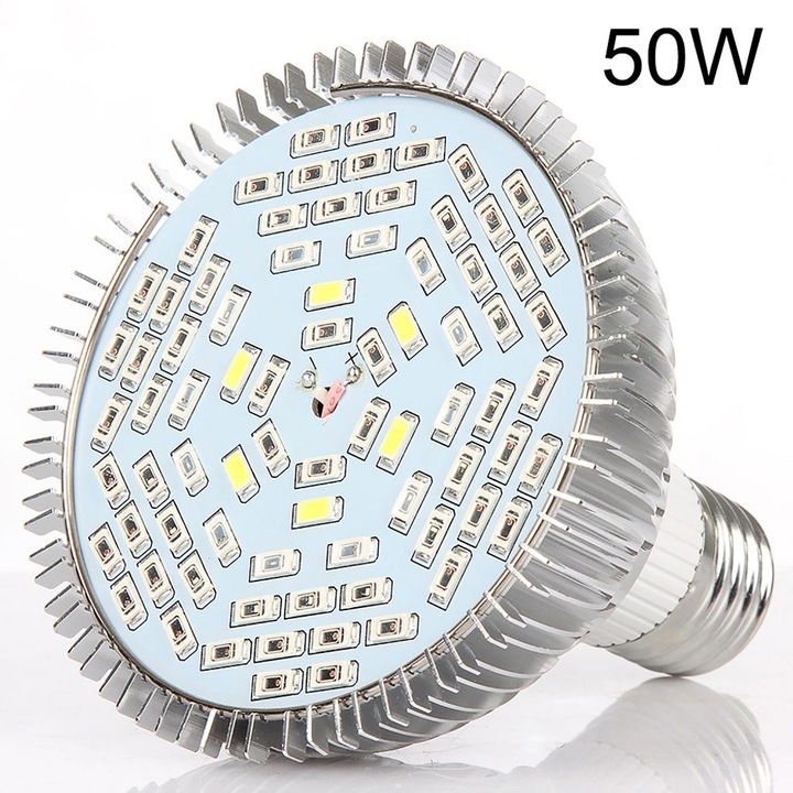 Lampa LED de crestere 50W, 78 LED-uri, spectru complet, E27, 98x94mm