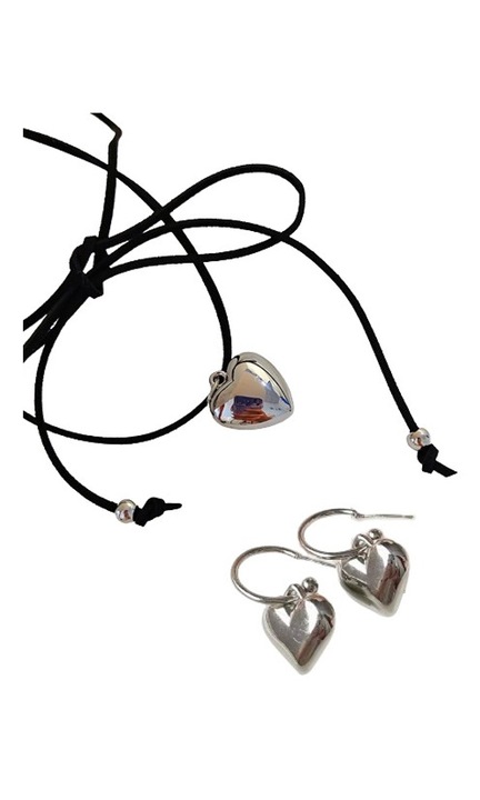Set colier si cercei cu pandantiv inima, argintiu