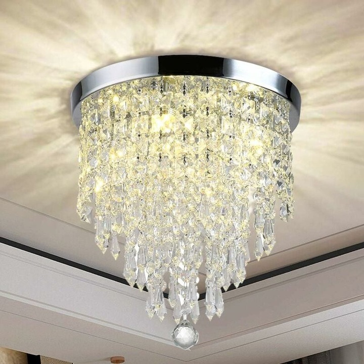 Lustra suspendata metal cristal K9 30cm argintiu crom