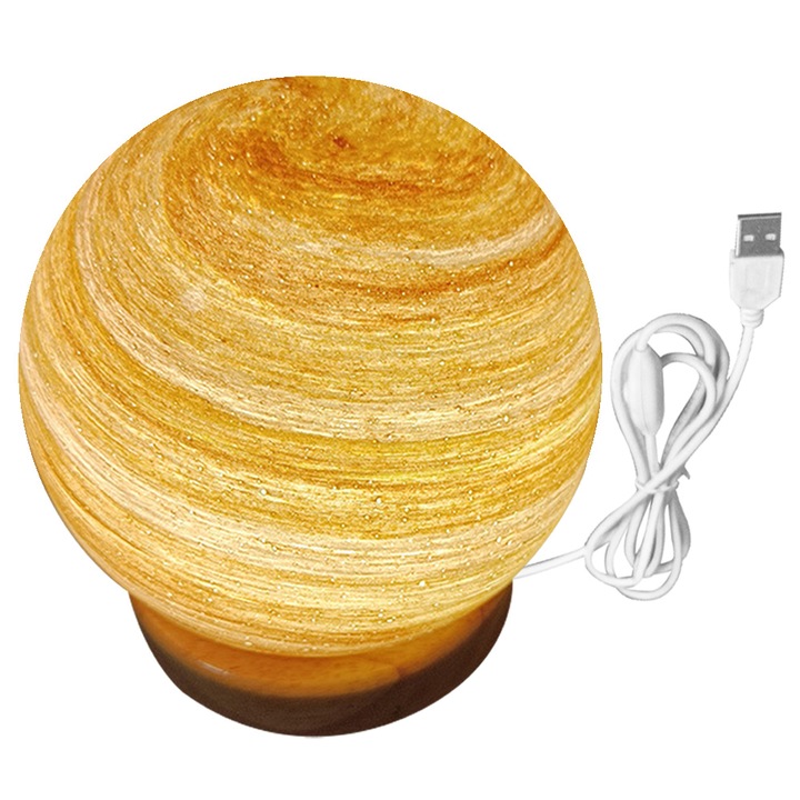 Lampa de masa luna 12cm cu suport lemn multicolor