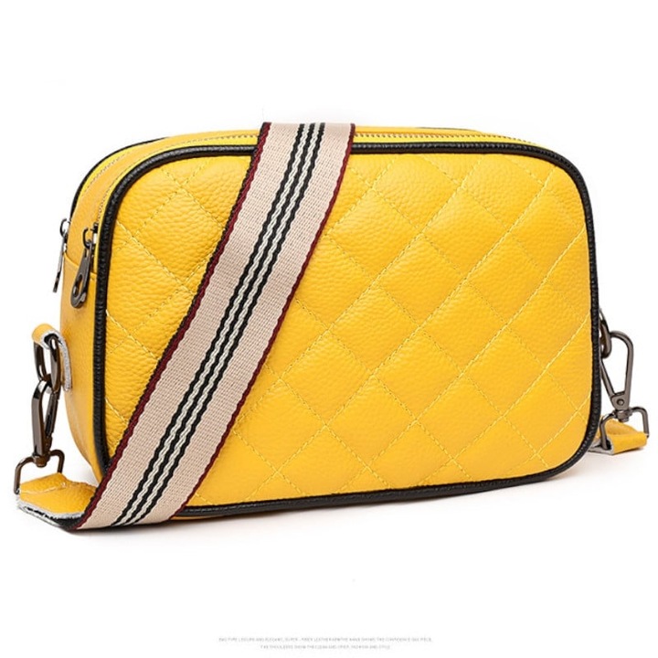 Geanta dama, piele naturala, crossbody, JERMYN'S Roma, Galben, 21 x 16 x 9 cm