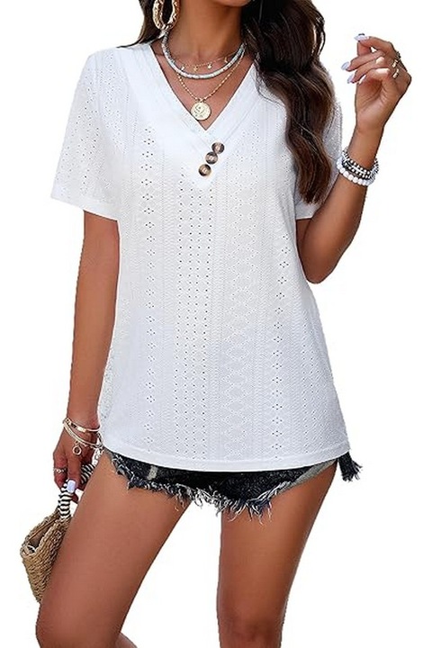 Tricou dama, Missdong, Poliester/Elastan, Alb