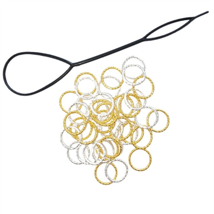 Set 40 inele par Cercuri Rasucite Aurii si Argintii, Aliaj, Versatile si Simple