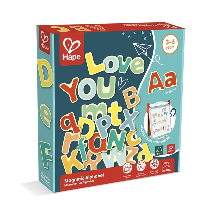 Set de litere magnetice, Hape, alfabet englez, 52 de piese