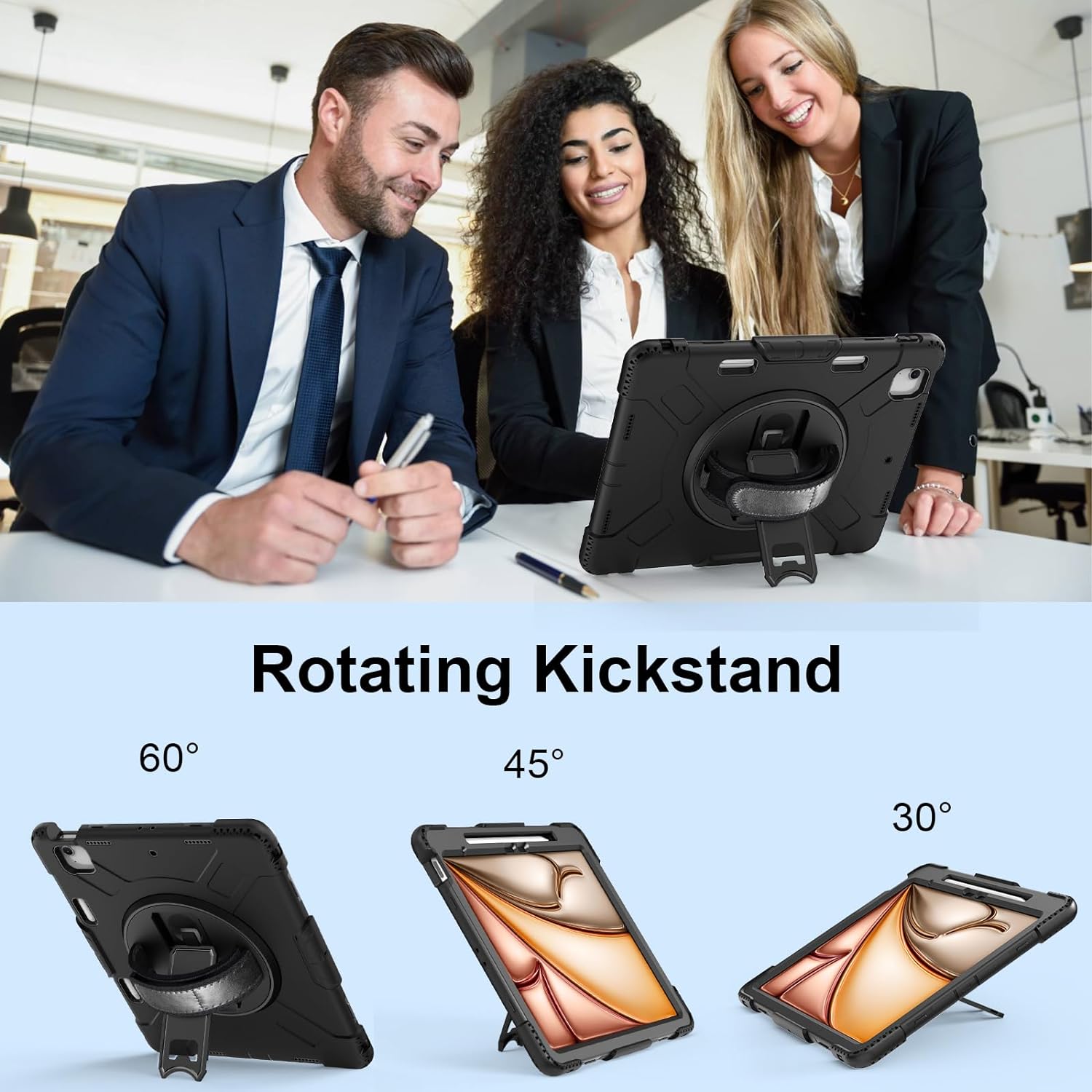 Pachet 360: Husa cu folie integrata pentru iPad Air 11 2024 / 2025 M2, M3 Shockproof Armor de tip stand negru