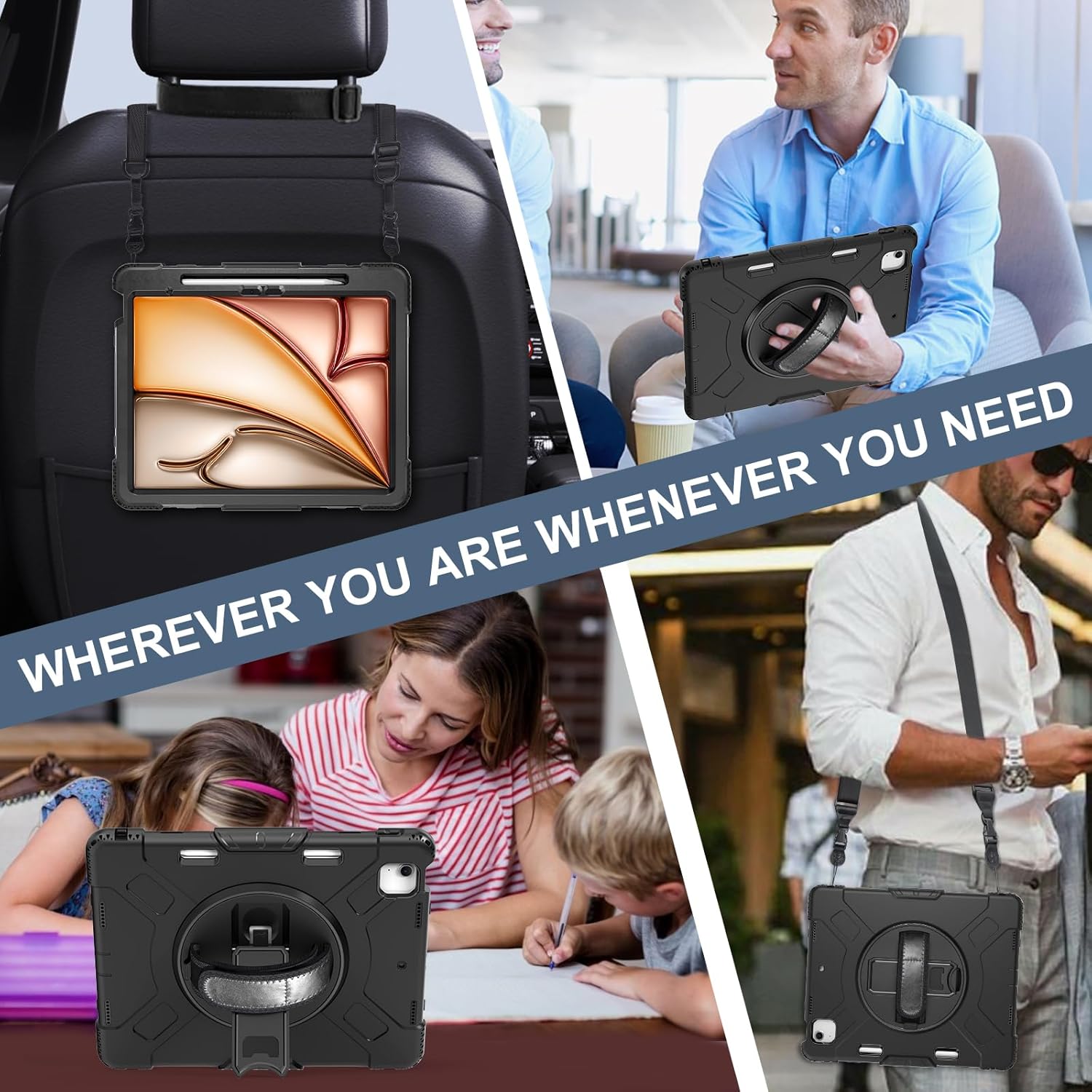 Pachet 360: Husa cu folie integrata pentru iPad Air 11 2024 / 2025 M2, M3 Shockproof Armor de tip stand negru