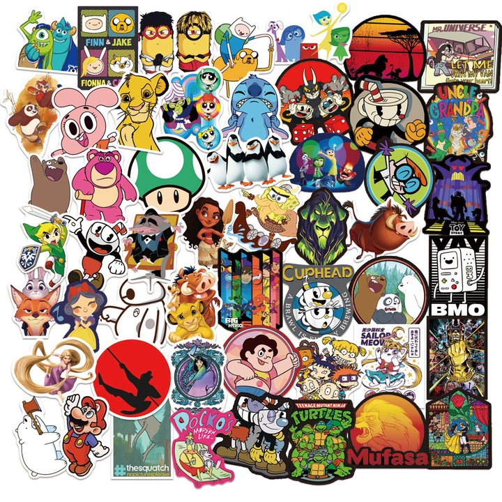 Set 50 Stickere Decorative, Personaje Desene Animate, Multicolor