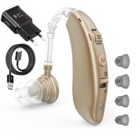 Aparat Auditiv reincarcabil NeoHGS™, cu Acumulator, 130 dB Amplificator de sunet, Autonomie 80 ore, Hipoacuzie Medie-Severa, 5 adaptoare ureche, Incarcator si carcasa protectie incluse, Control Volum, Perie Curatare, Pentru Adulti