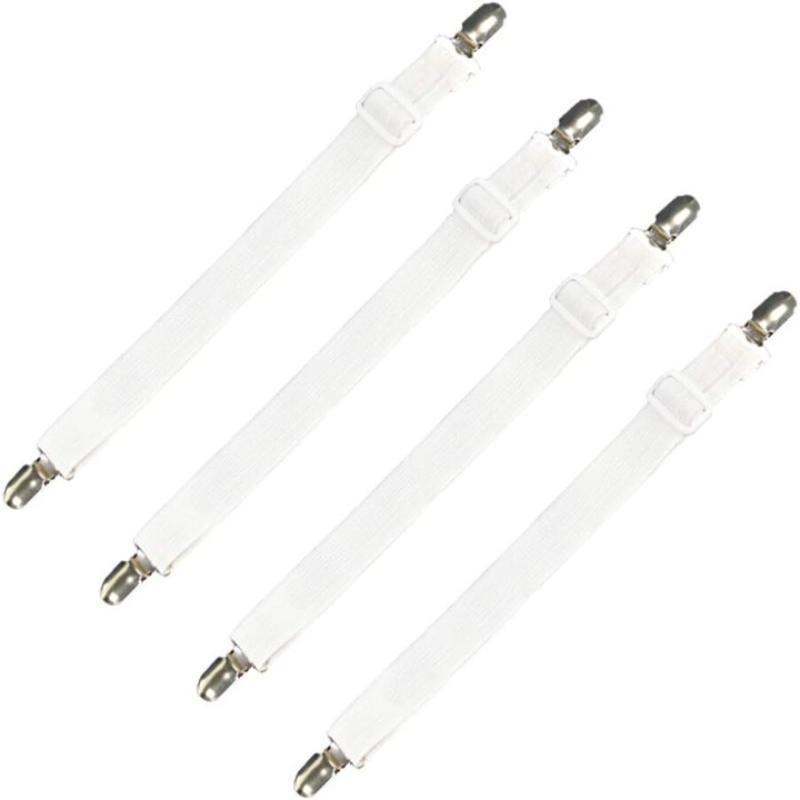 Комплект 4 ленти за обтягане на чаршафи, KkvoGmle, 200см, бели, найлон/метал