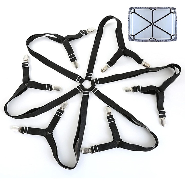 Еластичен обтегач за чаршафи с 12 щипки, KkvoGmle, 40-80 см, черен