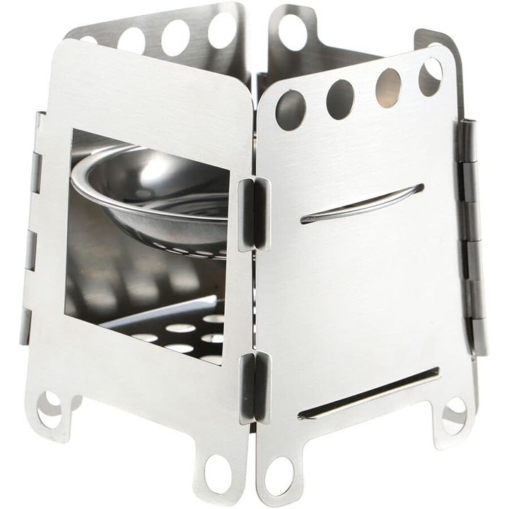 Kemping tűzhely, KkvoGmle, rozsdamentes acél, hordozható, 2 az 1-ben, ezüst