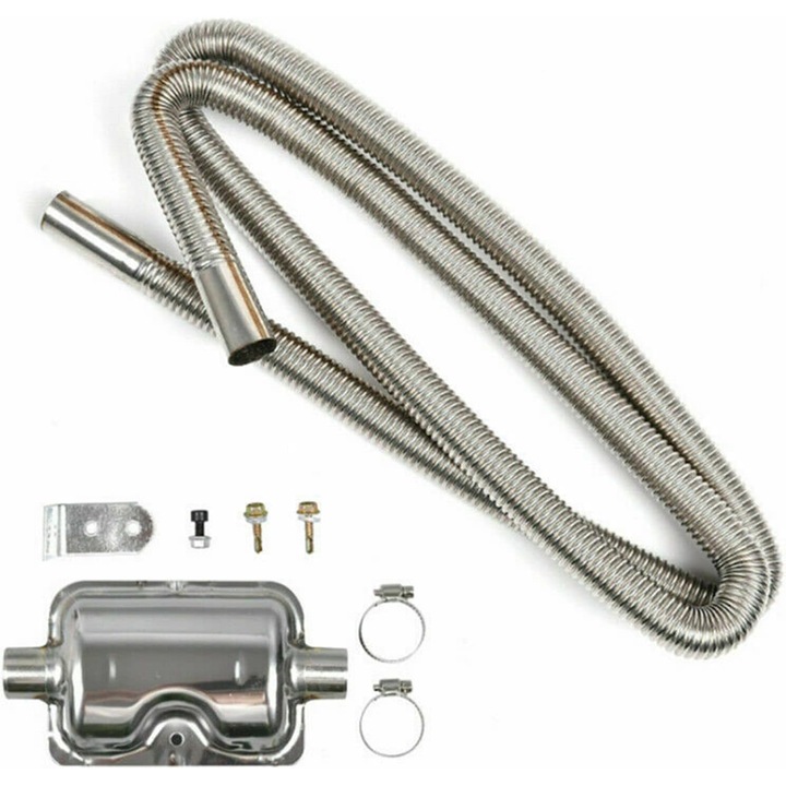 Rozsdamentes acél kipufogócső hangtompítóval, KkvoGmle, 2,5x2,4x1,85 cm, ezüst