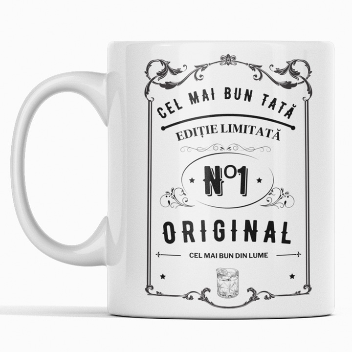Set Cadou pentru Tata, Joystos, Cana Ceramica, Alba, 330 ml, cu Mesaj "Cel mai Bun Tata. Editie Limitata. Original"
