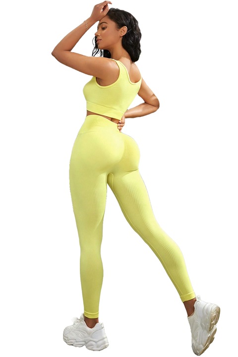 Set De Sutien Sport Fara Cusaturi Si Colanti Cu Elasticitate Mare Pentru Yoga, Galben, XS