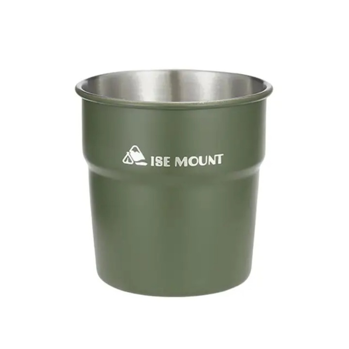 Cana portabila pentru camping, inox, design stivuibil, verde, 300ml