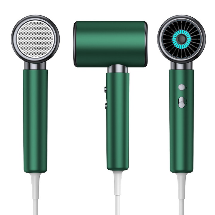Uscator de par profesional ionic, uscarea rapida ca la salon, ioni negativi, cu 2 viteze si 3 trepte de temperatura, Putere 2000W, Set 1 Accesorii, Duza de aer rotativa la 360°，verde