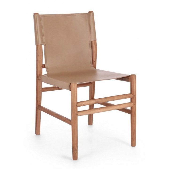 Set 2 scaune lemn maro piele naturala taupe Caroline 48x58x85 cm