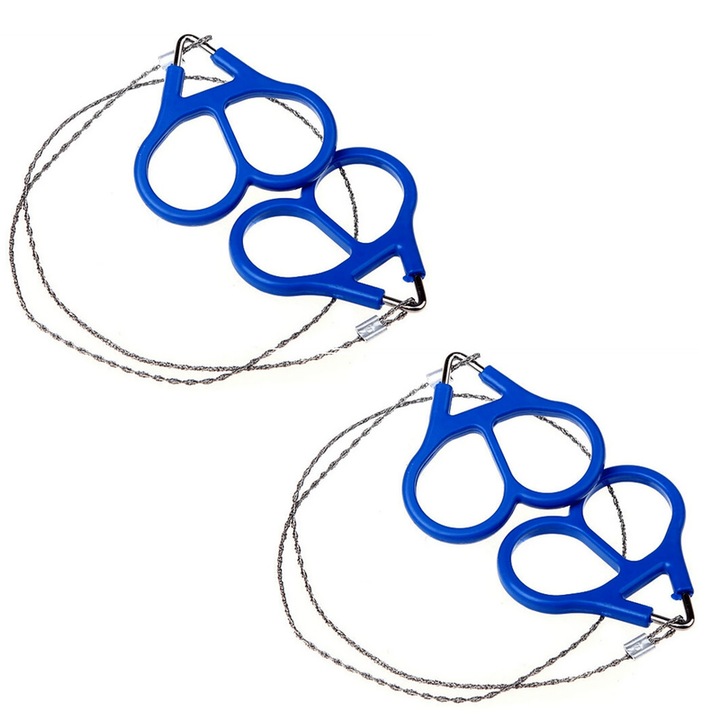 Set 2 fierastraie de mana cu lama dreapta, dintare dubla, pentru camping si gradinarit, maner ergonomic, albastru