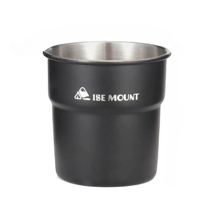 Cana portabila pentru camping, inox, design stivuibil, usoara, negru, 300ml