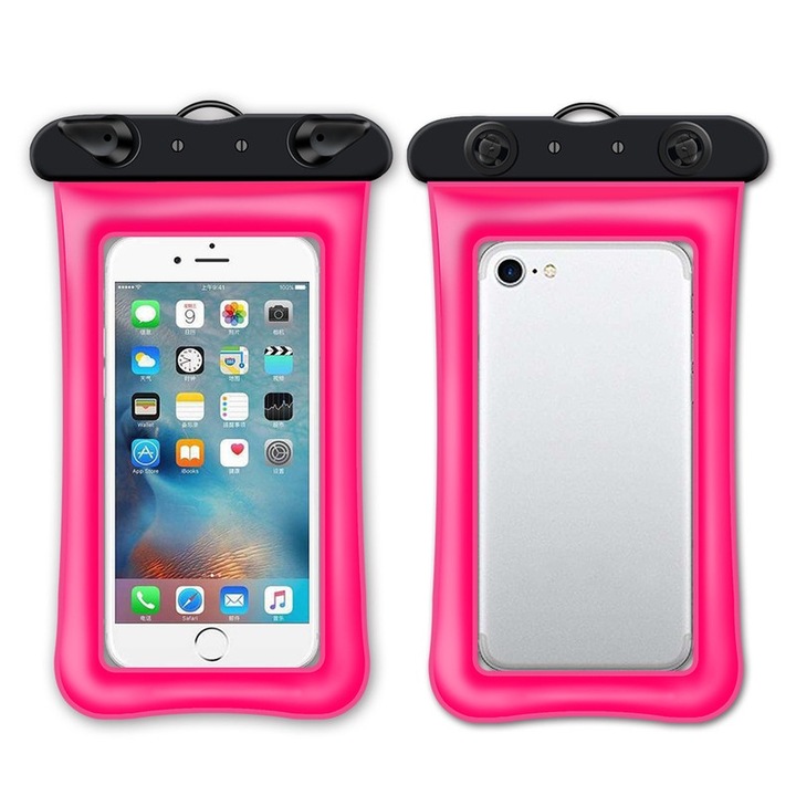 Husa impermeabila pentru telefon, ecran tactil, flotabilitate, roz, cu snur de gat