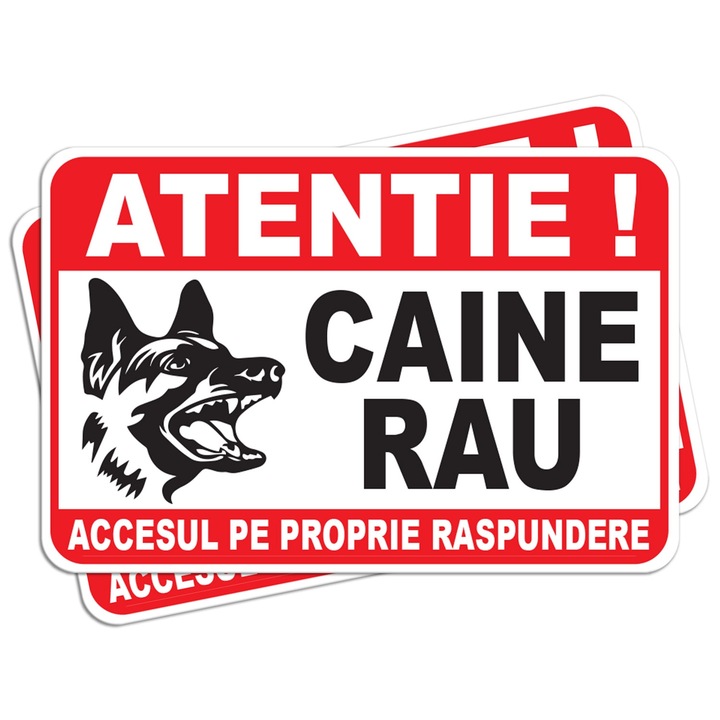 Set 2 indicatoare avertizare Caine Rau, placa pvc grosime 4mm, 20x30cm