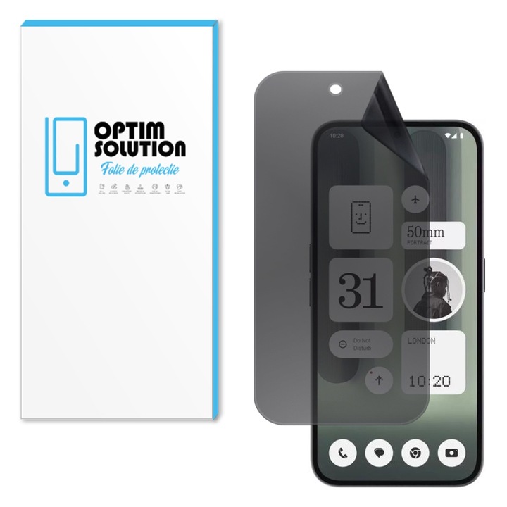 Протектор Hydrogel Privacy за Nothing Phone (2a) Plus, OPTIM SOLUTION, Anti-Spy, High Sensitivity, UHD Clarity, Shock Absorption, Гъвкав Hydro-Crystal, Increased Intimacy, Elite Class Protection, Oleophobic Function, Black