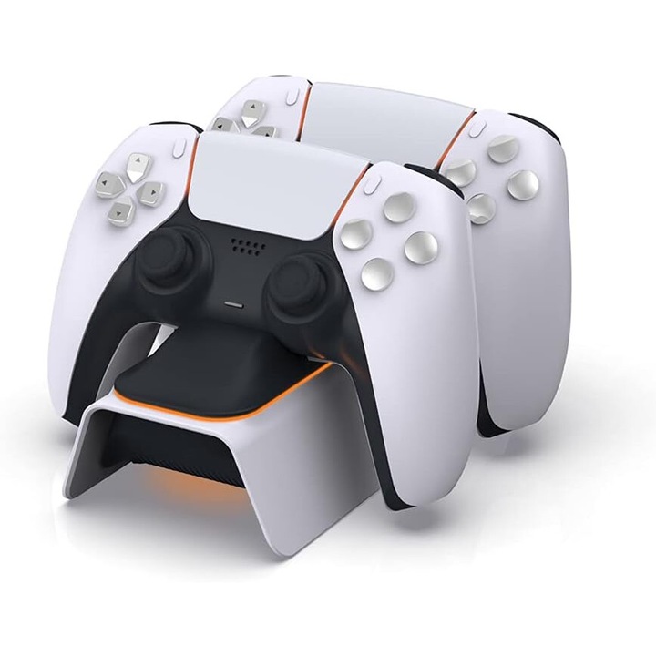 Statie de incarcare rapida pentru controlere PS5, cu indicator LED, alb