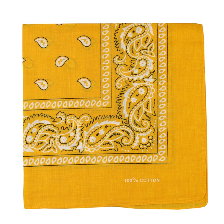Bandana cu model, Unisex, din bumbac, Aleszale, Galben-Alb