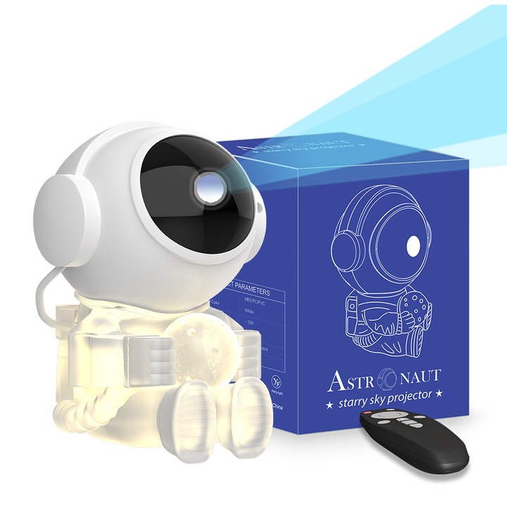 Звезден проектор, лунна лампа, комплект космонавт, 30х15 см, многоцветен