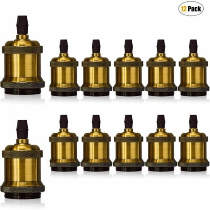 Set 12 Douilles E27 Vintage Edison, 9x5cm, 600W, pentru Lustre DIY, Bronz Antic
