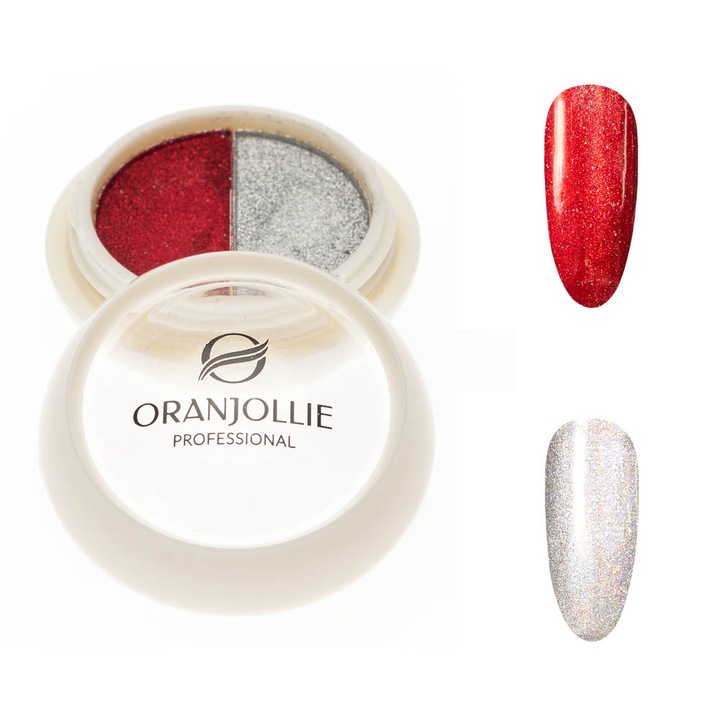 Холографска палитра с пигменти за нокти, 5 g, 2 нюанса, червено/сребристо, 008 W56E