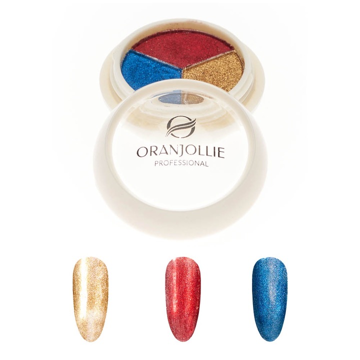 Холографска палитра с пигменти за нокти, 5 g, 3 нюанса, златисто/червено/синьо, 007 A57E