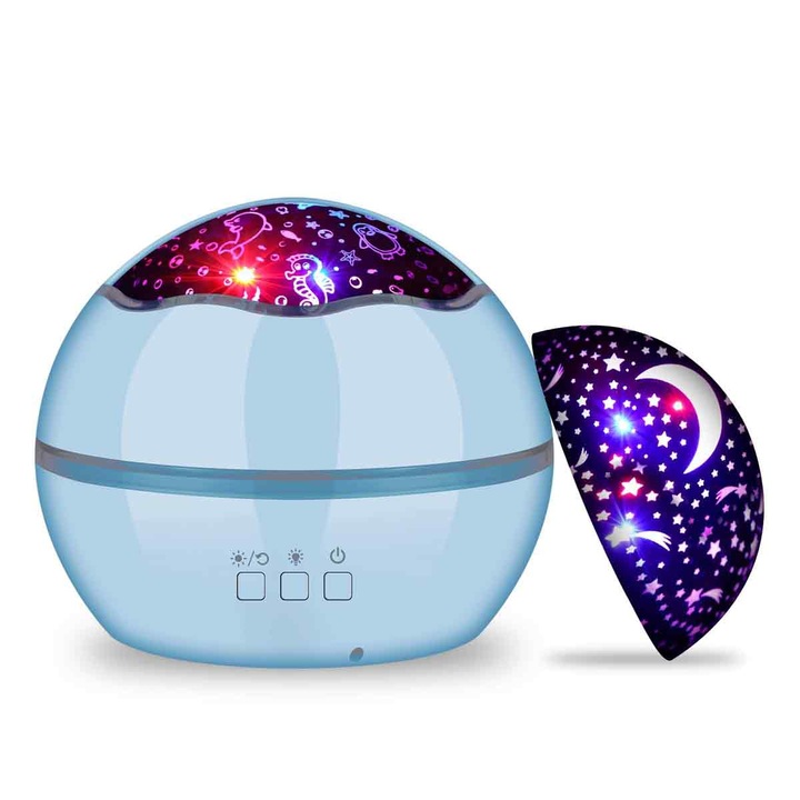 Proiector Bizaical 2 in 1, tema noapte instelata si lumea marii, 8 moduri de culoare, 12x12x13.3cm