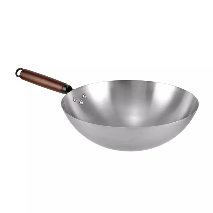 CHEFFINGER Hagyományos kínai vas wok serpenyő 32 cm, 1,3 mm vastag