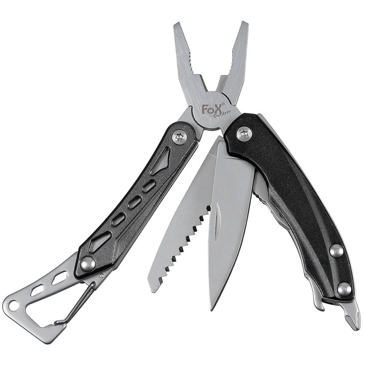 Multitool FOX Outdoor 4 in 1, cutit, fierastrau, cleste, surubelnita, 8.5x3x1.5cm