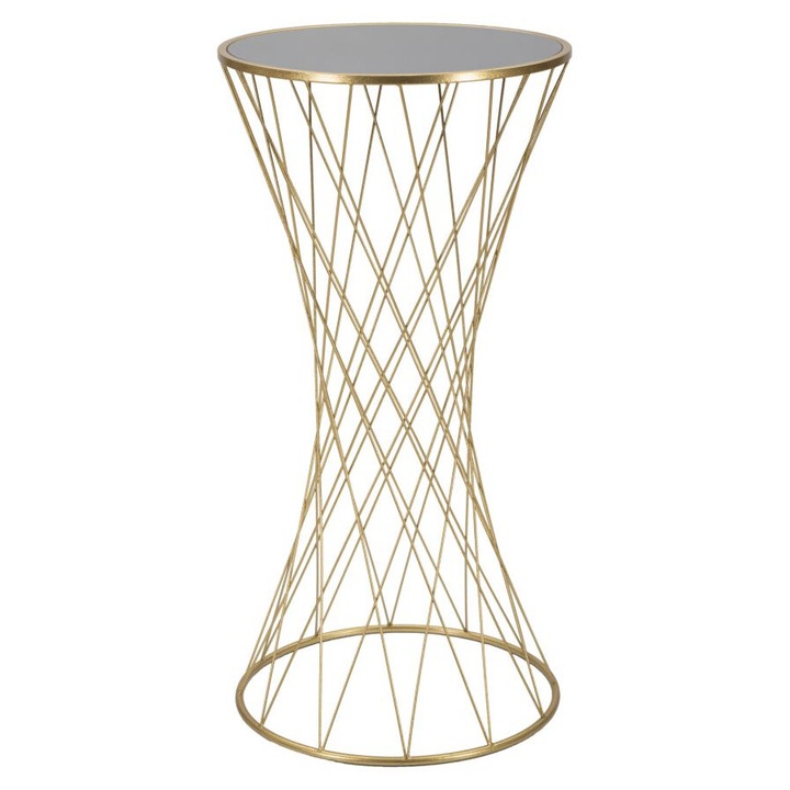 Masa rotunda, Mauro Ferretti, metal auriu, suprafata din sticla oglinda, 50x100cm