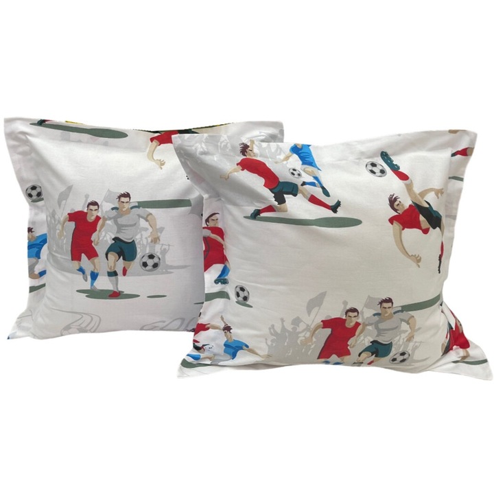 Set doua huse de perna alb-multicolor 40X40cm din colectia "EuroFotbal by Liz Line" din bumbac ranforce - SPR40/40258