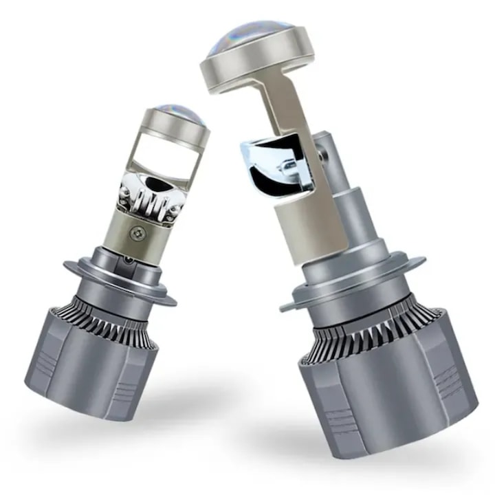 Комплект от 2 LED крушки H7 с лупа, 60W, 5700K, 12000 лумена, алуминий