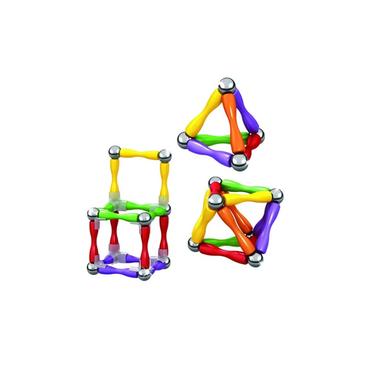 Set jucarii magnetice pentru constructie, multicolore, interactiv, educational, 50 piese, 3 ani+