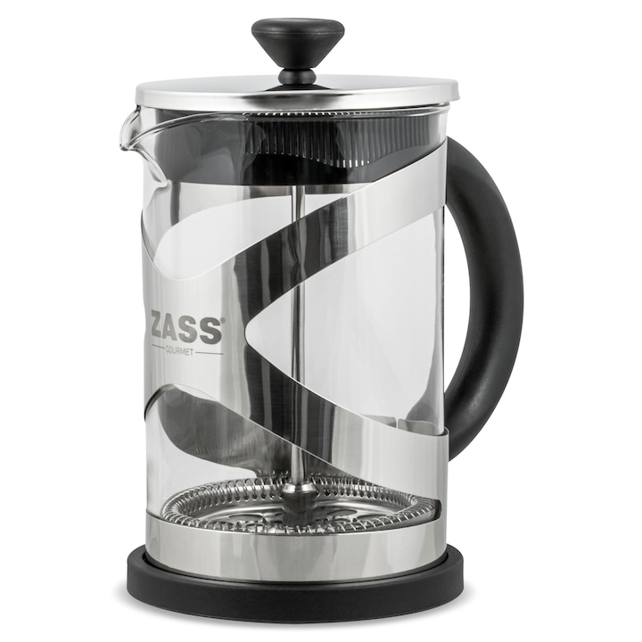Presa franceza pentru de cafea ZASS ZG-FPC 01 French Press Gourmet, 800 ml, Corp din sticla si cadru din otel inoxidabil, Negru-Argintiu