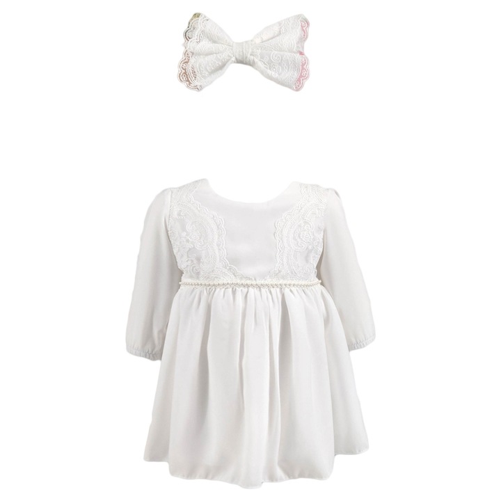 Rochita botez fetite, model Stylish Baby, culoare alb, varsta 0-3 luni