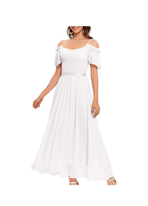 Rochie eleganta, Bbonlinedress, cu umeri goi, alb, marimea L