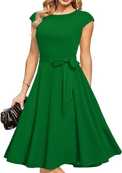 Rochie midi dama, DRESSTELLS, eleganta, cu cordon, stil retro, marimea L, Verde