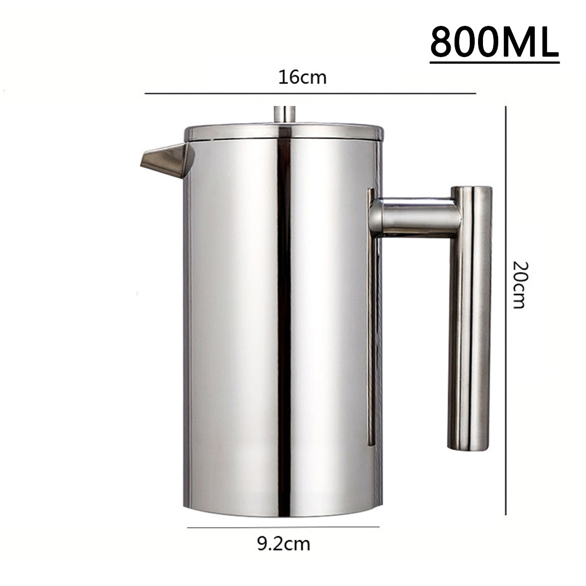 Cafetiera franceza, otel inoxidabil, 800ml, dublu perete, filtru triplu strat