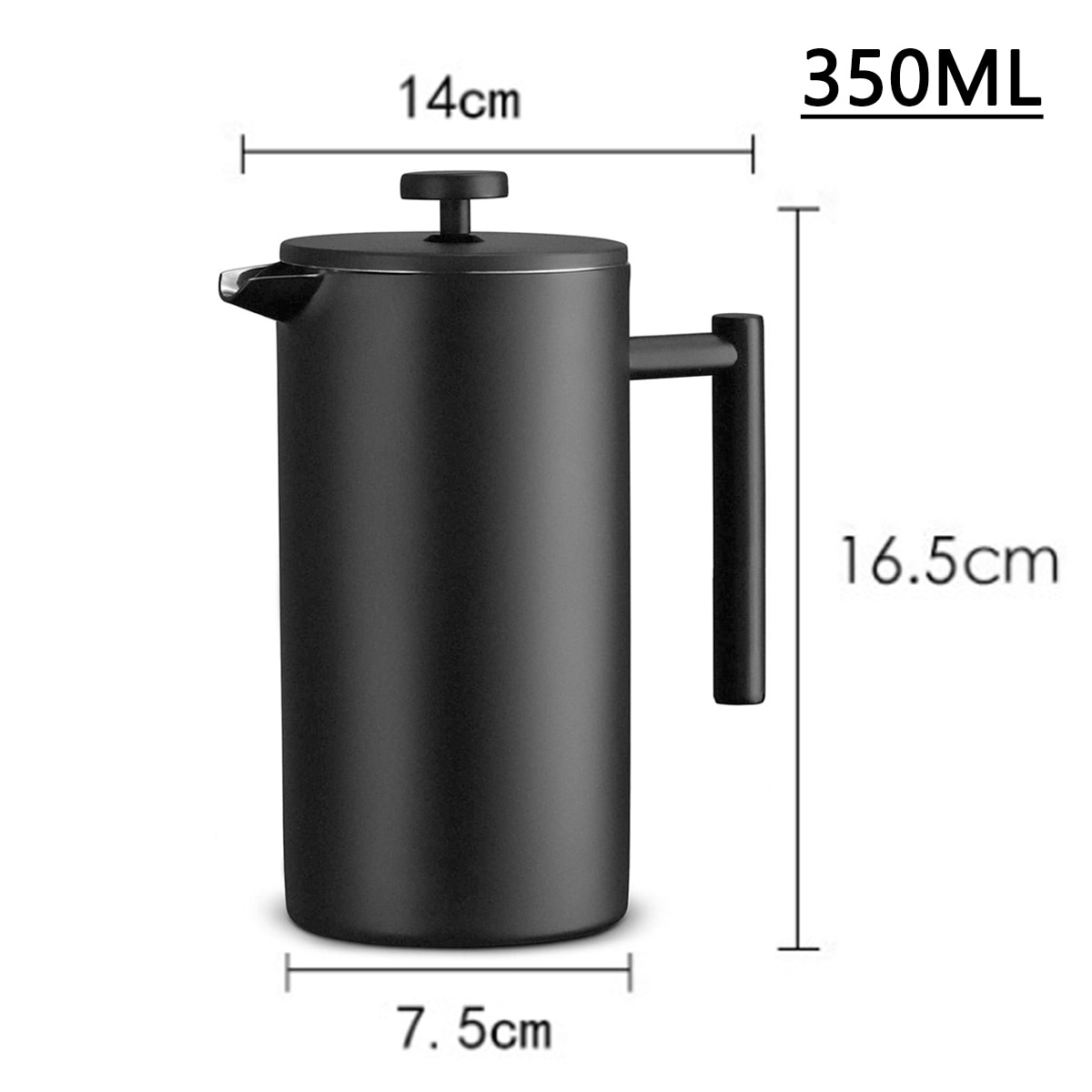 Cafetiera franceza, 350ml, otel inoxidabil, izolatie dublu perete, filtru triplu, 13.7x7.5x16.5cm