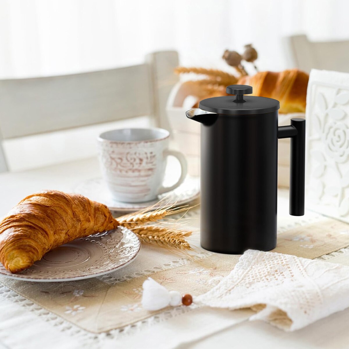 Cafetiera French Press, inox, dublu perete, 1000ml, filtru triplu, 22x17.5x10.5cm